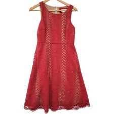 Anthropologie Lace Dress UK 4 Red Floral Crochet Sleeveless Preloved