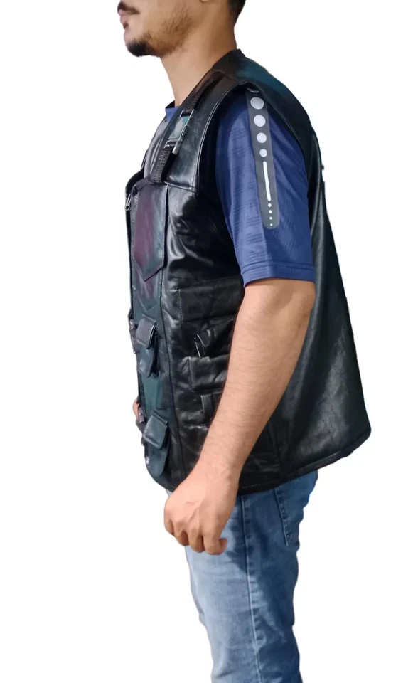 Tactical Black Genuine Leather Utility Vest Lambskin Combat Gear All Sizes - Image 4 of 4