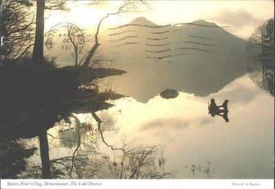 Vintage 1987 Friar's Crag Derwentwater Lake District Sonnenuntergang Postkarte John Hinde