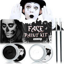 Black White Face Body Paint with 2 Pcs Painting Brushes Set, Halloween Body Pain
