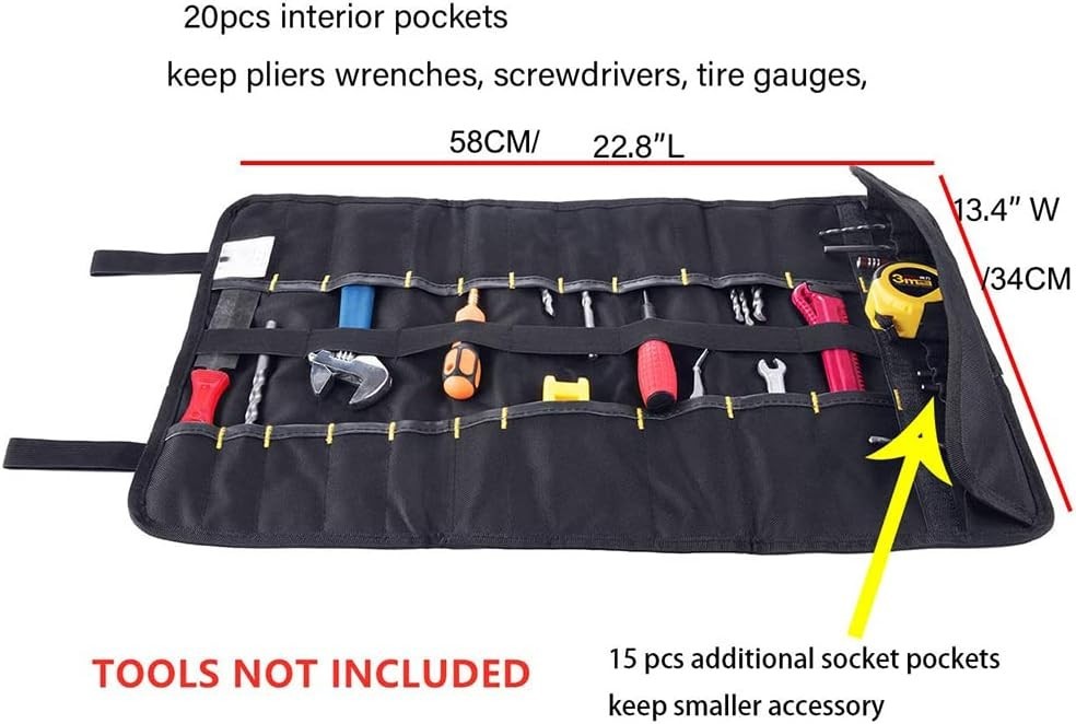 22 Pocket Tool Bag Canvas Wrench Roll up Pouch/Screwdriver Pliers Roller Compart