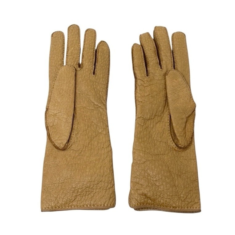 CHANEL Vintage CC Mark Logo Gloves Turn Lock #7.5 Leather Light