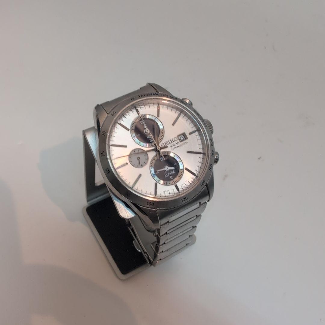 SEIKO V172 0AP0 Solar Chronograph Silver Dial Alarm T… - Gem