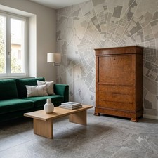 Secrétaire Antico Radica di Olmo Marmo Cassetti Francia XIX Secolo Originale