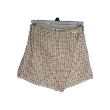 Zara Girls Size 11-12 Beige Pleated Tweed Mini Skirt/Shorts Skort