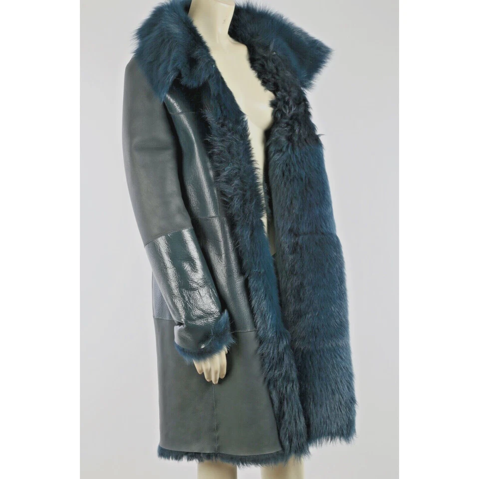 Abrigo largo de piel con retazos de charol de oveja York Furrier de lujo talla pequeña Foto 4 de 4