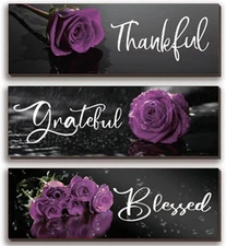 3 Pcs Purple Bathroom Decor Rose Wall Art Inspirational Flower 