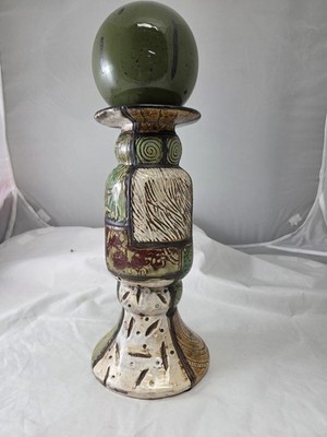 Vintage Tall Ceramic Earth ware Decorative Primitive Rough Antique Glaze Piller 