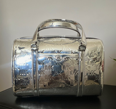 Michael Kors Silver MK Monogram Bag Zip-Around Top Handle