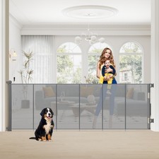 Extra Wide Retractable Dog Gate, 118" Wide, 44" Tall, Gray