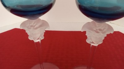 TWO (2) ROSENTHAL VERSACE MEDUSA LUMIERE BLUE GRAPPA CORDIAL GLASSES 8.5'' EUC