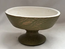 Mid Century Modern Vintage McCoy Avocado Green Gold Tone Pedestal Bowl Planter