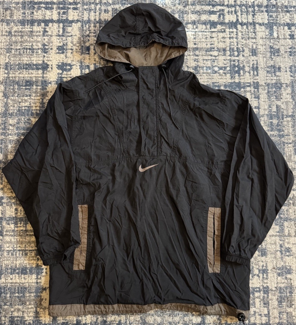 ジャケット・アウター NIKE Vintage Anorak Jacket Center Swoosh Vintage 90s Nike Center Swoosh Black Nylon 1/2 Zip Hooded Anorak