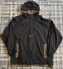 Vintage 90s Nike Center Swoosh Black Nylon 1/2 Zip Hooded Anorak Jacket Size M