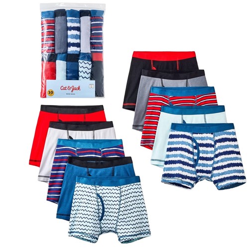 10 Pack Cat & Jack Underwear Boys Size Medium 8 Cotton Boxer Briefs 66-74 LBS