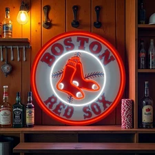 16"x16" Boston Red Sox LED Neon Sign With Dimmer USB Powered Light Lamp