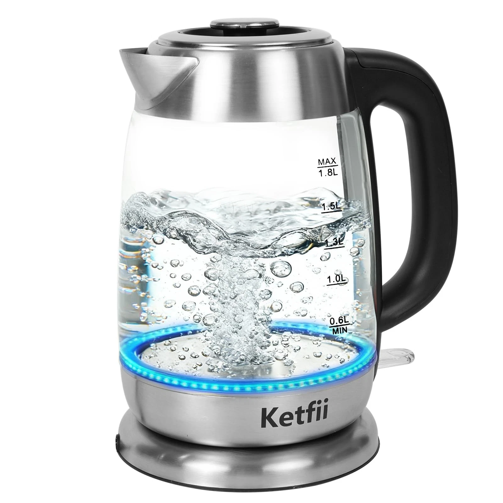 Electric Glass Kettle 1.8L, 1200W Fast Boil, Auto Shut-Off & Boil-Dry