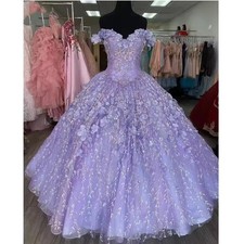 Sweet 15 Dresses Lilac  Ball Gown Quinceanera Dresses Glitter Crystal 3D Flowers