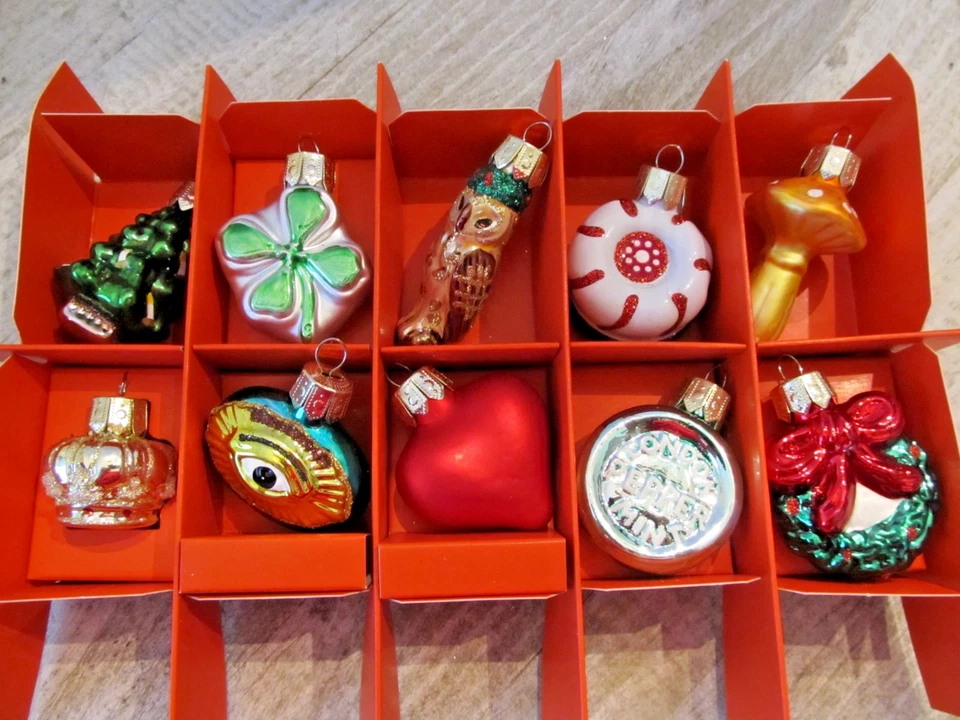 Nuevo en caja John Derian para Target Navidad Vacaciones Mini Juego de 10 adornos de vidrio NUEVO Foto 3 de 4