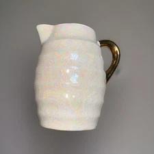 Vintage Lusterware Pottery 4.25” Pitcher / Creamer / Vase W gold handle