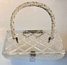 Vintage 1950's Lucite Purse Clear Top w/ Handle Very Good Condition!