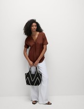 Marks & Spencer Womens Brown Linen Mid sleeved Women Blouse - M&S