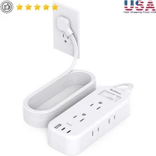 15FT Extension Cord 9 in 1 Power Strip Surge Protector USB C Ports Flat Plug