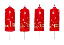 Produktbild - 4-er Set Stumpenkerzen rot Weihnachtskerzen Zahlen von 1 bis 4 nummeriert 4x100g