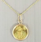 1/20oz American Gold Eagle CONFIRMED 22K Coin 14K GoldBezel & Chain Necklace AGE