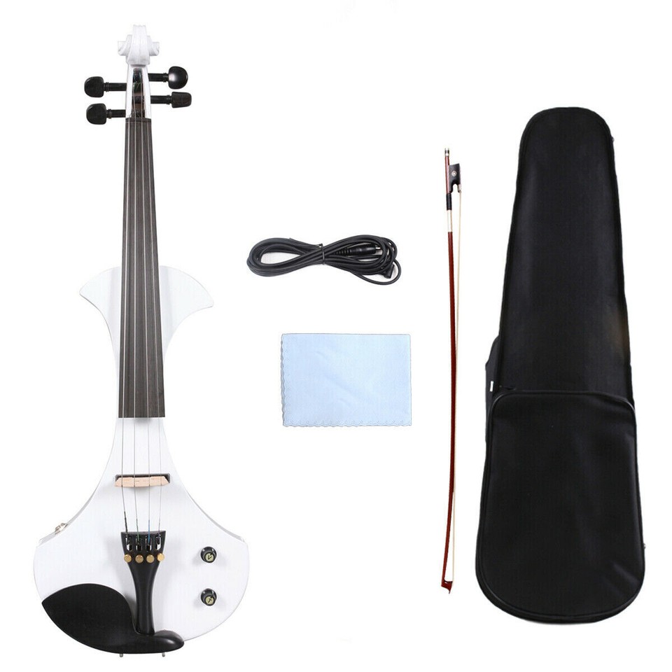 2023style white electric silent violin 4/4 solid wood with protective