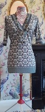Vintage style charcoal grey & green floral jersey tunic dress size 8 Max Studio
