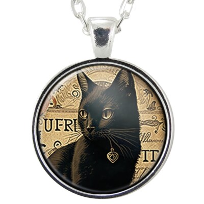 Black Cat Pendant Necklace, Handmade Goth Dark Academia Jewelry