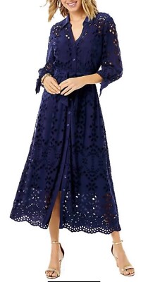 knee length dresses for ladies Florida Midi Dress in Mini Navy Polka Dot main image 1
