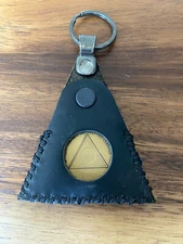 Medallion Holder Universal Fit Black Leather Keychain Sobriety Chip Coin