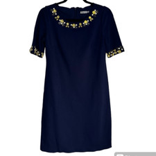 Eliza J size 4P 4 petite navy blue dress jeweled neckline shift rhinestones