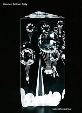 STEUBEN Glass BALLOON RALLY Engraved village church spire Sculpture art in box