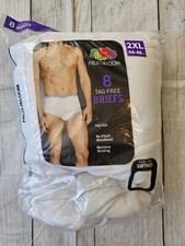 Fruit Of The Loom Size 2XL  8 Pack Tag Free White Briefs  Full Cut Soft New Bag