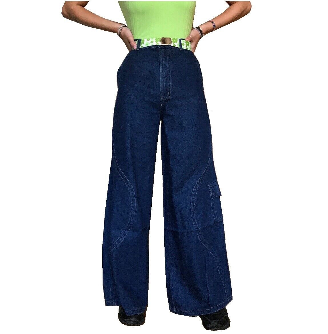 Image Unisex Vintage Wide Leg 90s Baggy Skater Skate Jeans Jeans Denim Emo Goth Painter Mens Womans girls Loose Trousers Big carpenter vintage Trouser