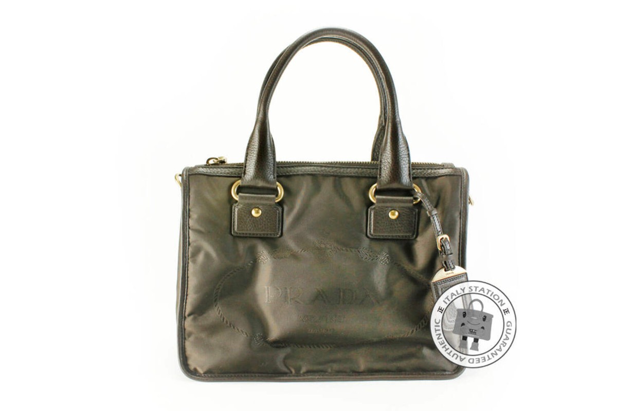 NEW Prada BL0749 Nylon Jacquard Bauletto Ebano Nylon Shoulder