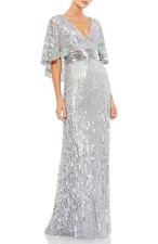 Mac Duggal 5221 Floral Sequin Capelet Column Gown Mac Duggal Sz 16 Platinum