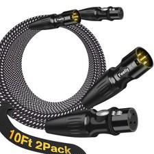2 Pack 10 Feet XLR Cables Nylon Braided Microphone Cable 3-Pin Gold-Plated