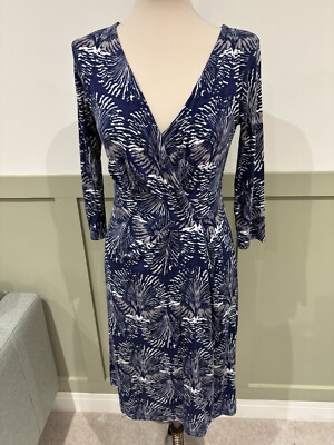 White Stuff Squid Ink Navy Patterned Jersey Wrap Dress UK 10