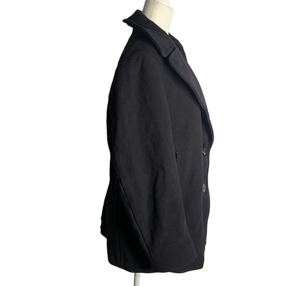 Vintage 50s Military US Navy Pea Coat 36 Black Wool Button Pockets Notch Collar - Image 4 of 4