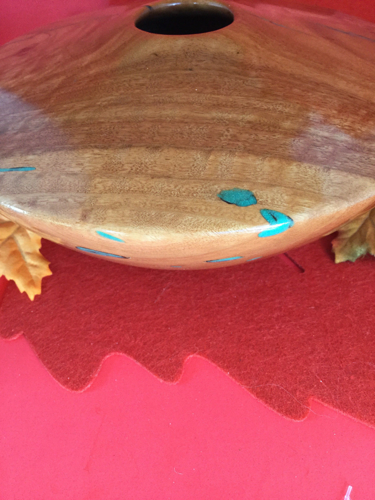 Painted Eucalyptus Wooden Bowl Inlaid with Turquoise by Gary Austin
