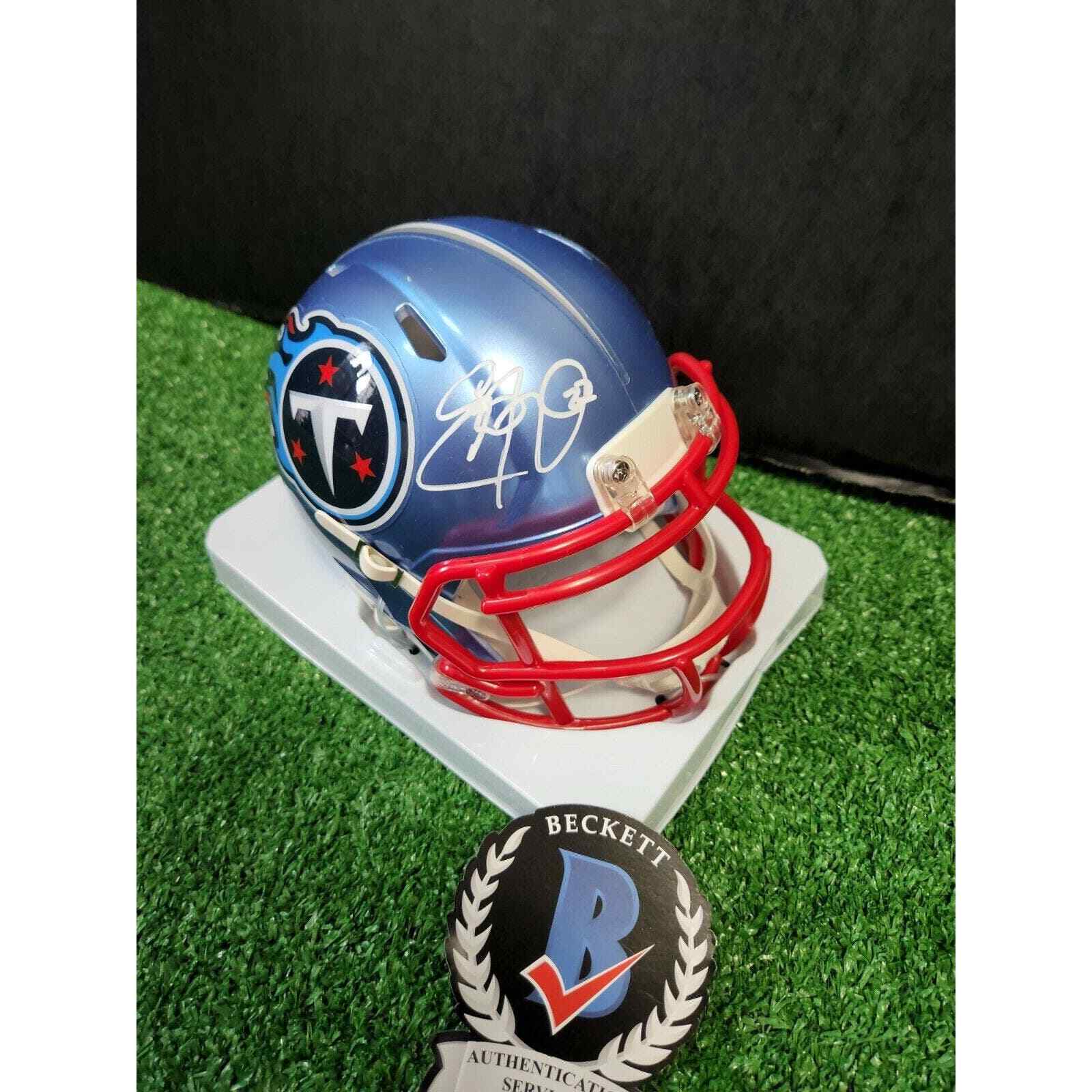 EDDIE GEORGE AUTOGRAPHED TITANS FLASH BLUE SPEED MINI HELMET BECKETT ...