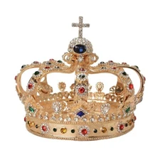 13cm Tall Large Men's Cross Gold Crown Drama Imperial Medieval King Metal Crown