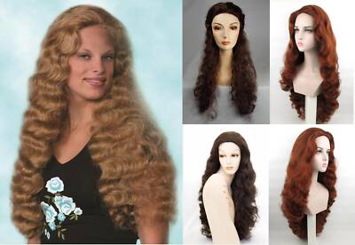 WOMENS 32'' LONG WAVY CURLY WIG NO BANGS STEPHANIE RENAISSANCE MEDIEVAL MOANA 
