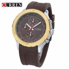 X Montre De Poignet Curren 8165 Homme Sport Analogique Quartz Marron Lac
