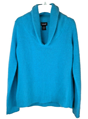 Rafaella Angora Blend Sweater Women S Shawl Collar Blue Long Sleeve Soft Warm