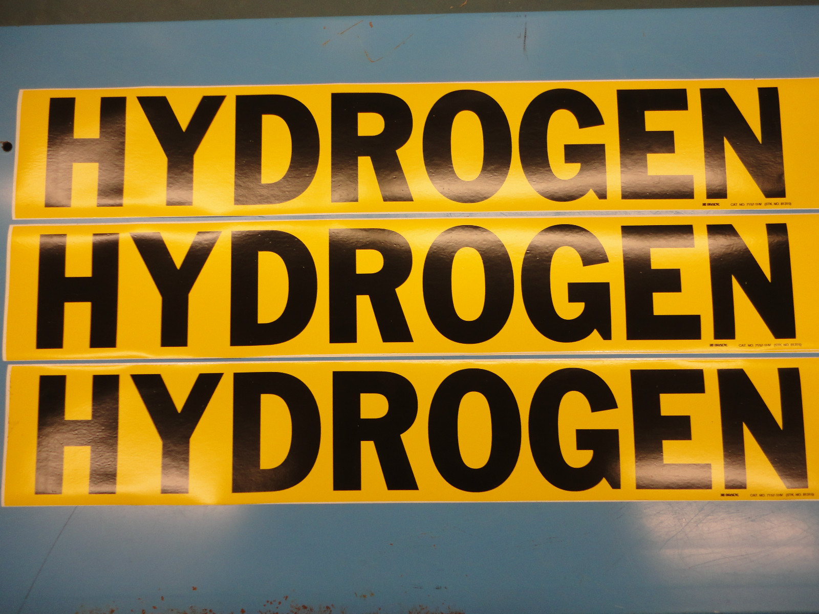 3 Count, "HYDROGEN", 4" x 24" Brady Decal Sticker, Vinyl Pipe Marker 7157-1HV